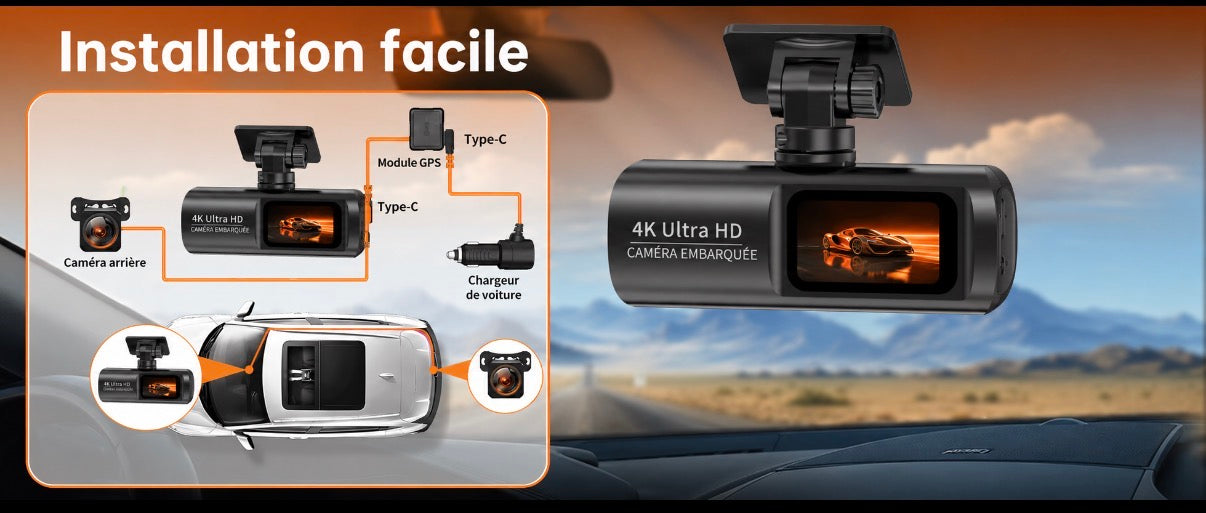 Caméra embarquée 4K 2 Objectifs